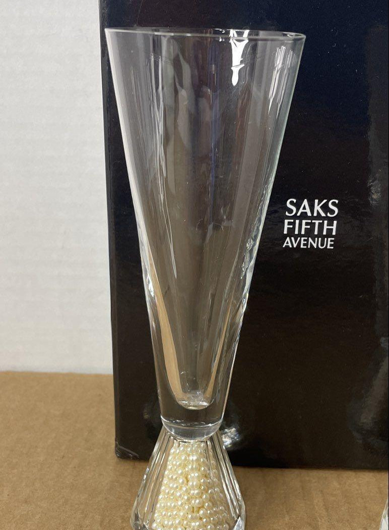 Saks Fifth Avenue Pearl Base Champagne Flutes Set of 2