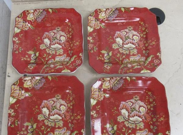 222 Fifth Winter Floral Red Square Salad Plates Set of 4