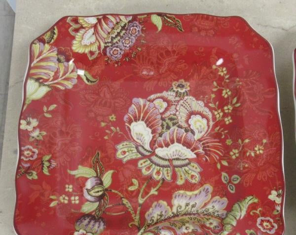 222 Fifth Winter Floral Red Square Salad Plates Set of 4