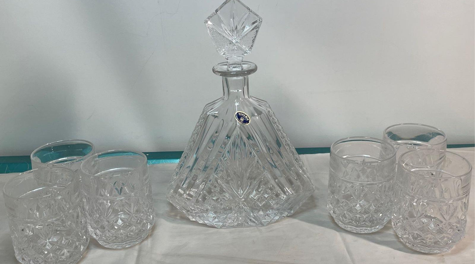 Bohemia Czech 24% Lead Crystal Decanter & 6 Tumbler Set