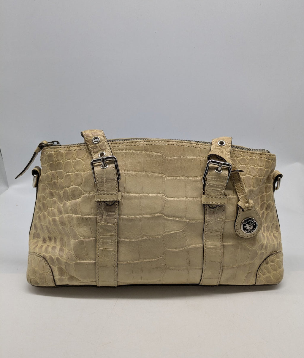 Authentic Dooney & Bourke Beige Crocodile-Embossed Leather Satchel