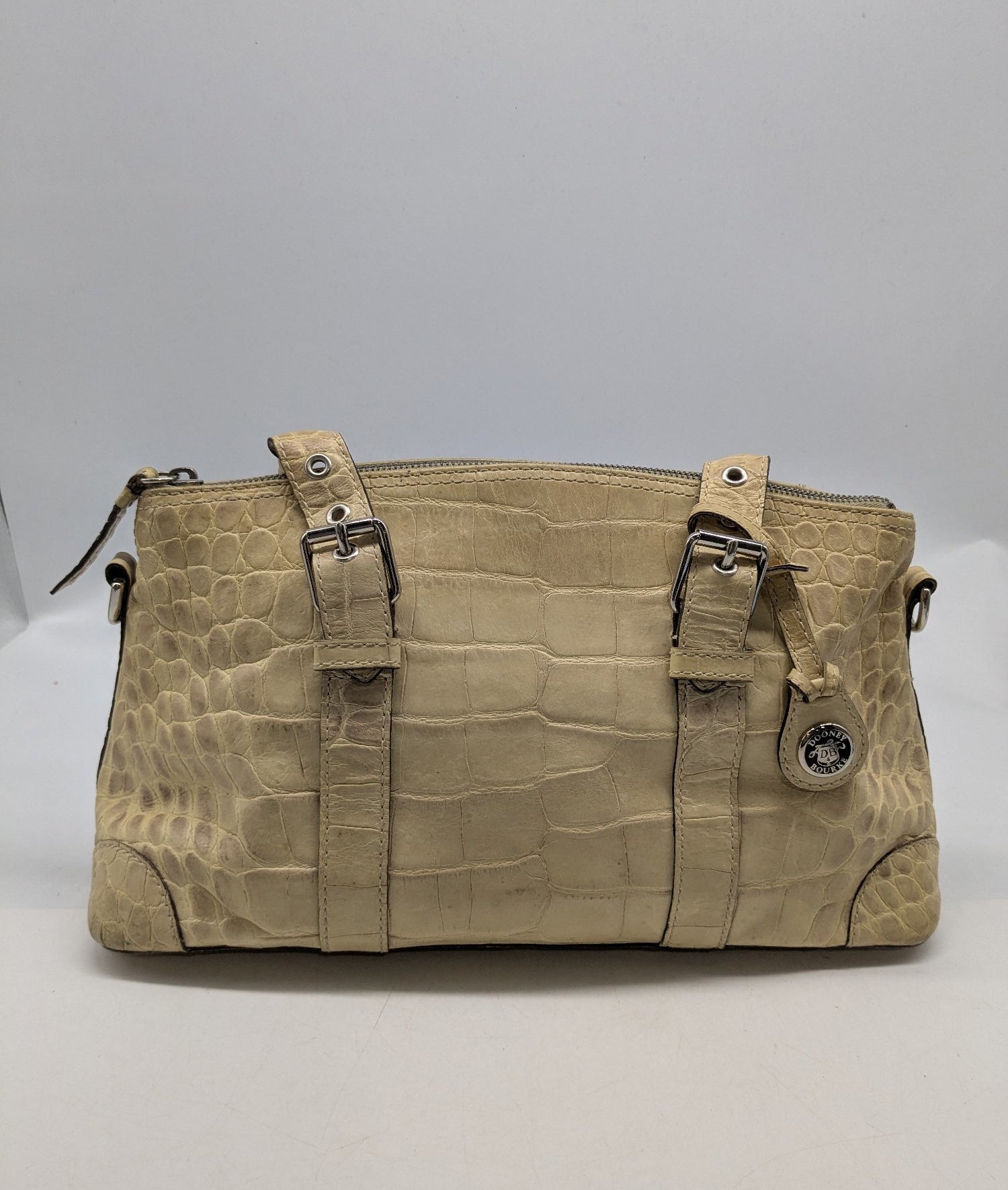 Authentic Dooney & Bourke Beige Crocodile-Embossed Leather Satchel