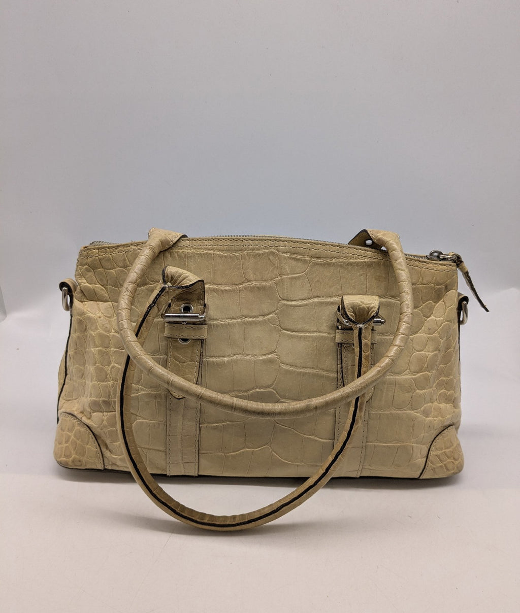 Authentic Dooney & Bourke Beige Crocodile-Embossed Leather Satchel