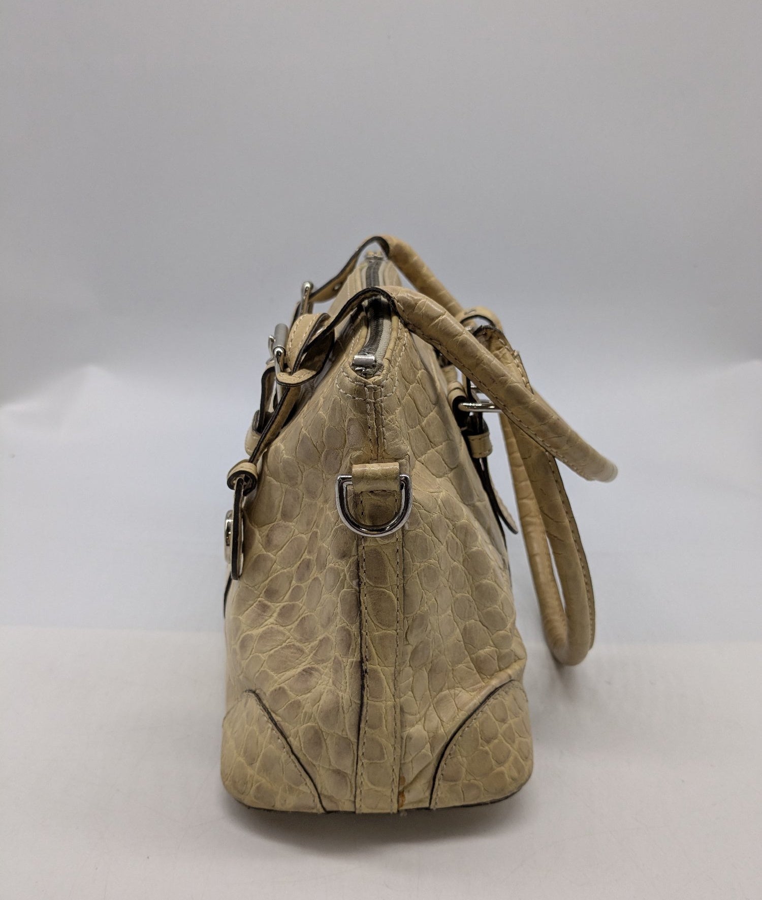 Authentic Dooney & Bourke Beige Crocodile-Embossed Leather Satchel