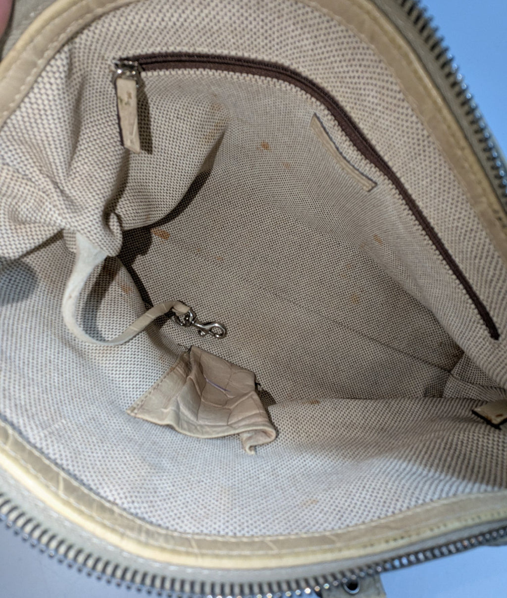 Authentic Dooney & Bourke Beige Crocodile-Embossed Leather Satchel