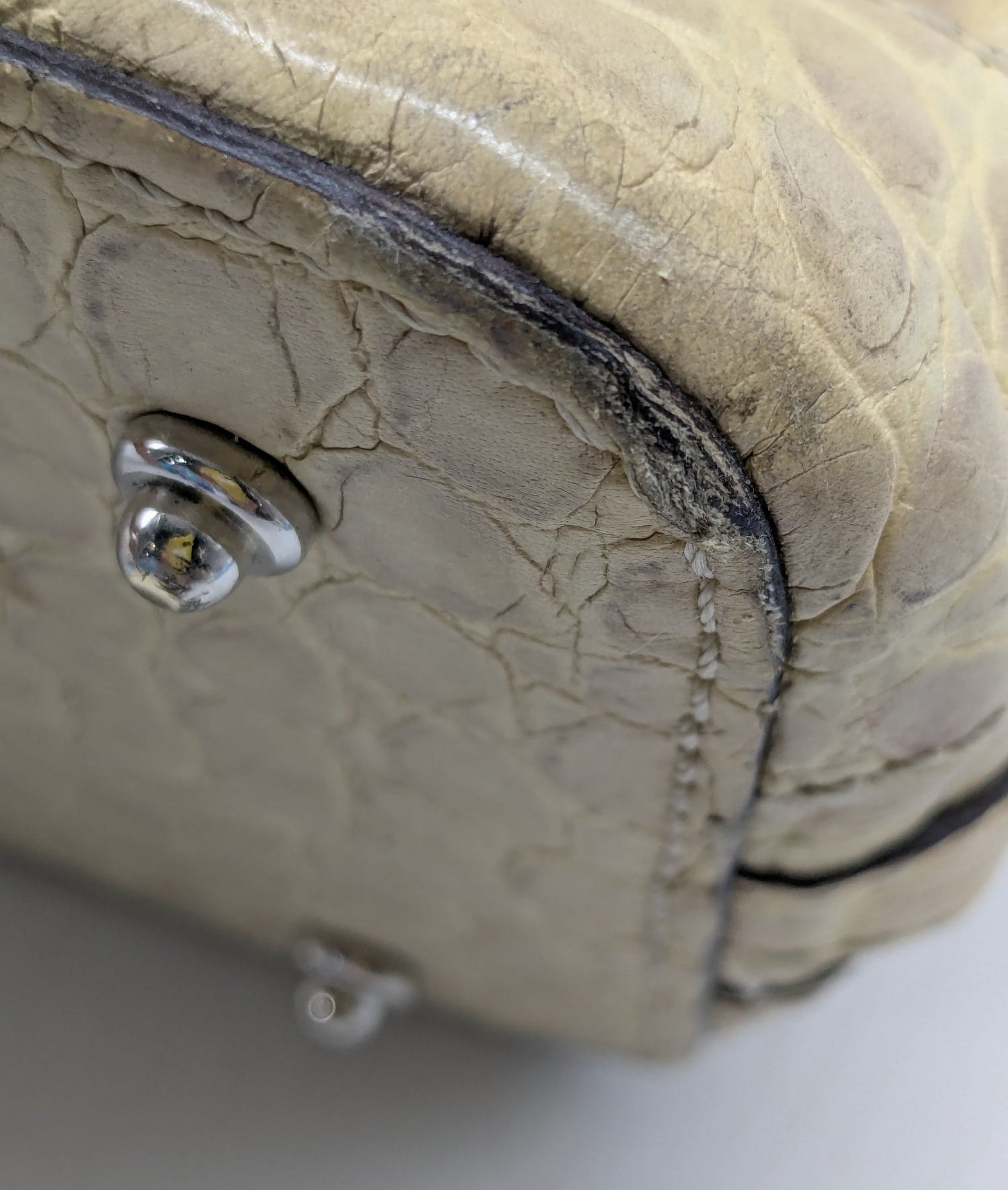 Authentic Dooney & Bourke Beige Crocodile-Embossed Leather Satchel