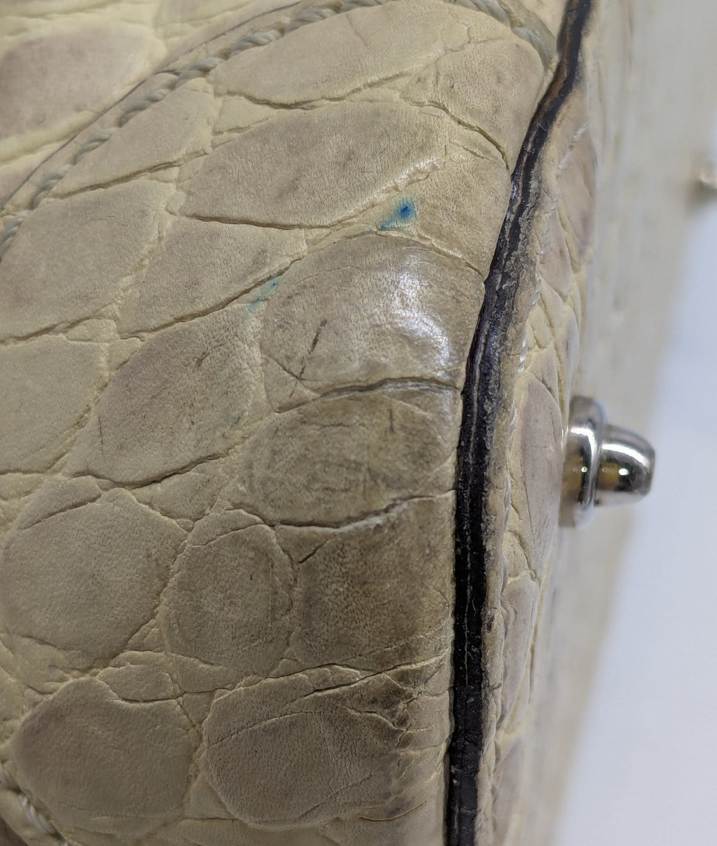 Authentic Dooney & Bourke Beige Crocodile-Embossed Leather Satchel
