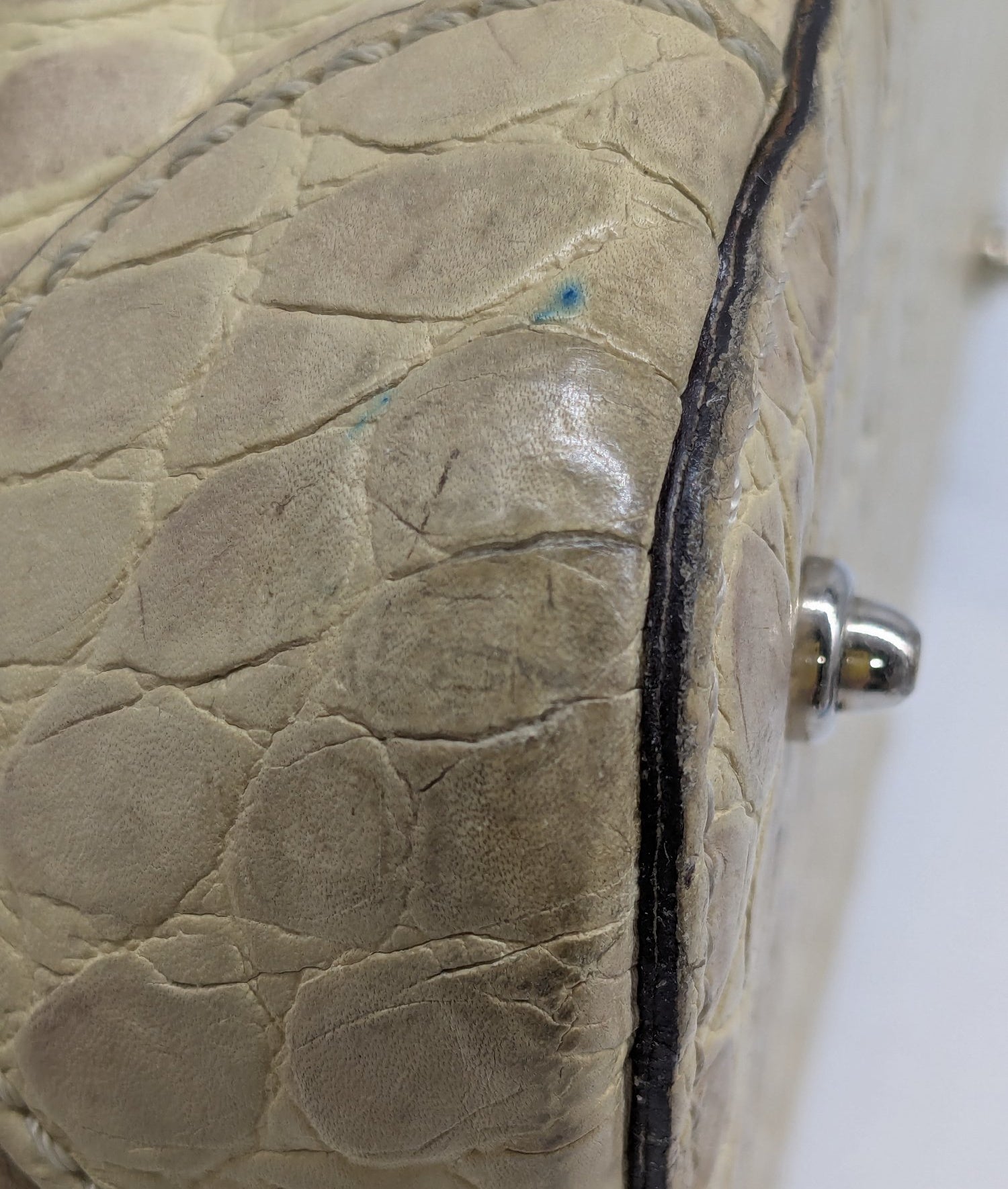 Authentic Dooney & Bourke Beige Crocodile-Embossed Leather Satchel
