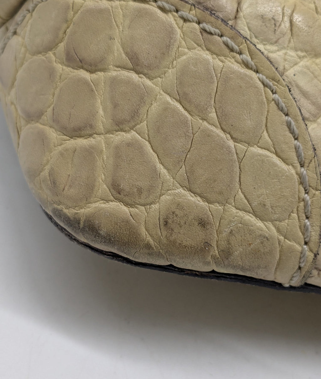 Authentic Dooney & Bourke Beige Crocodile-Embossed Leather Satchel