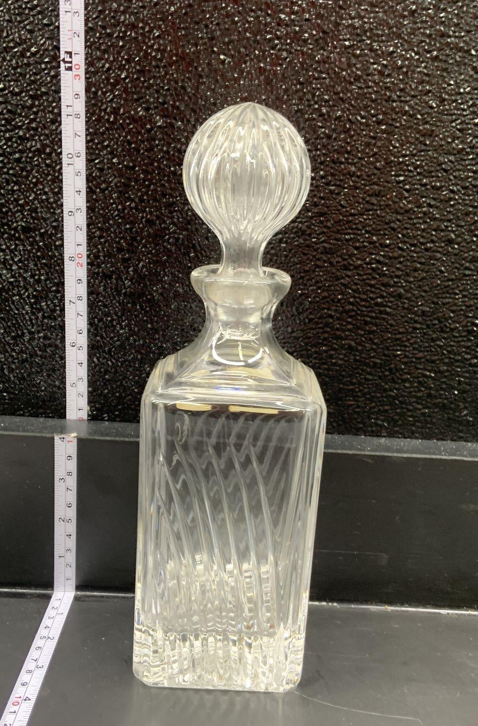 Cristallerie Lori Lead Crystal Decanter with Stopper Italy Swirl Pattern 12 Inch