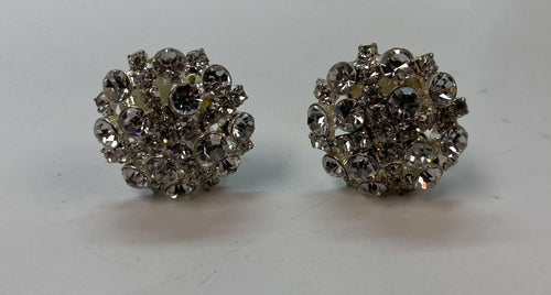 Silver Tone Icy Rhinestone Cluster Clip Earrings 16g