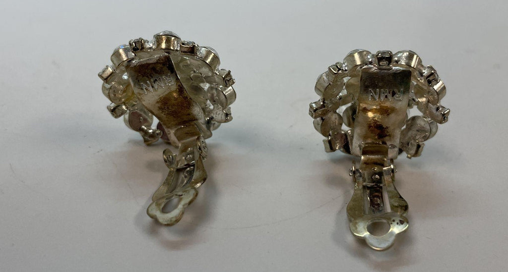 Silver Tone Icy Rhinestone Cluster Clip Earrings 16g