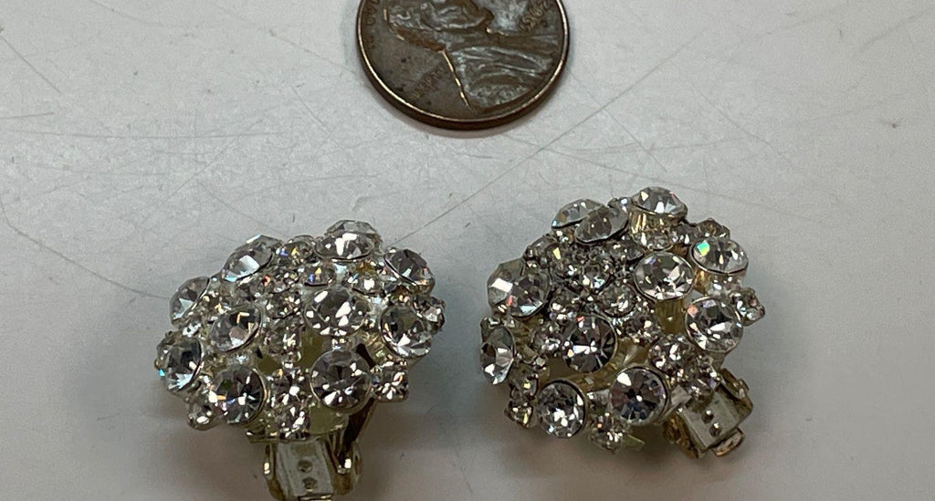 Silver Tone Icy Rhinestone Cluster Clip Earrings 16g
