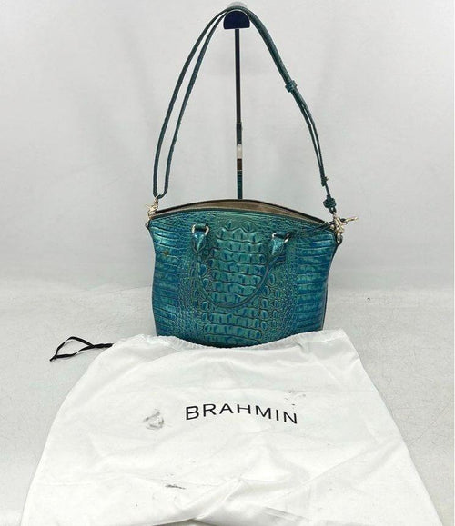 Brahmin Teal Croc Embossed Leather Satchel with Strap