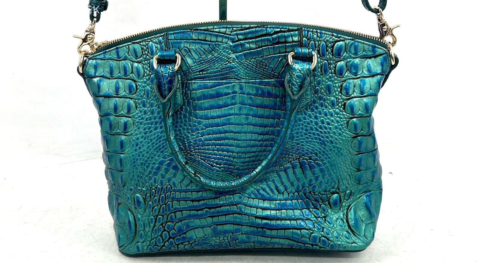 Brahmin Teal Croc Embossed Leather Satchel with Strap