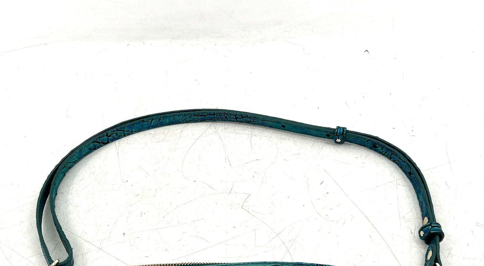 Brahmin Teal Croc Embossed Leather Satchel with Strap