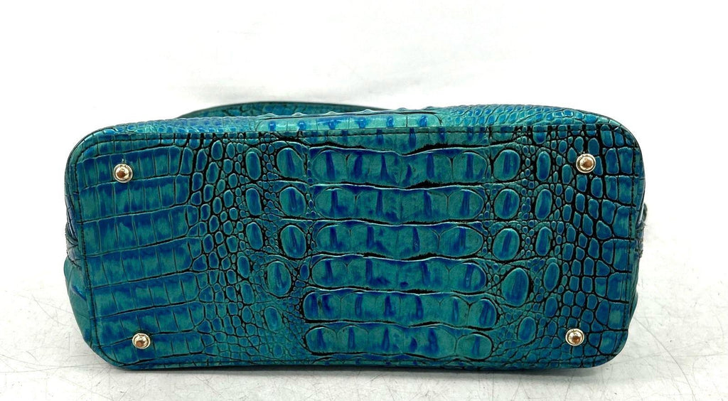 Brahmin Teal Croc Embossed Leather Satchel with Strap