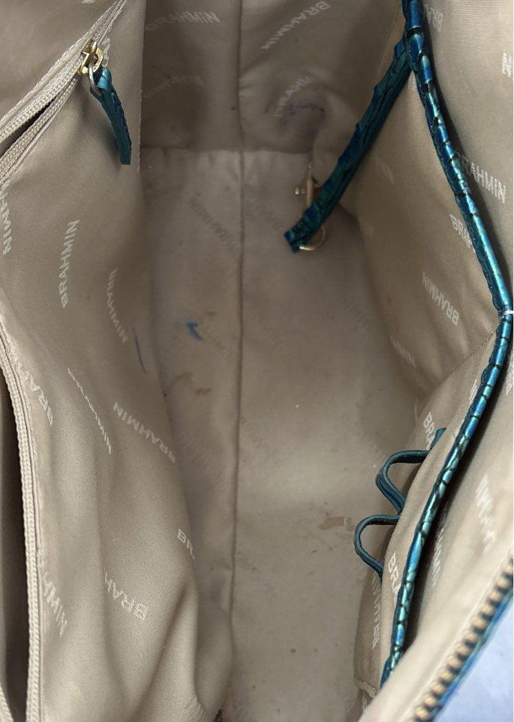 Brahmin Teal Croc Embossed Leather Satchel with Strap