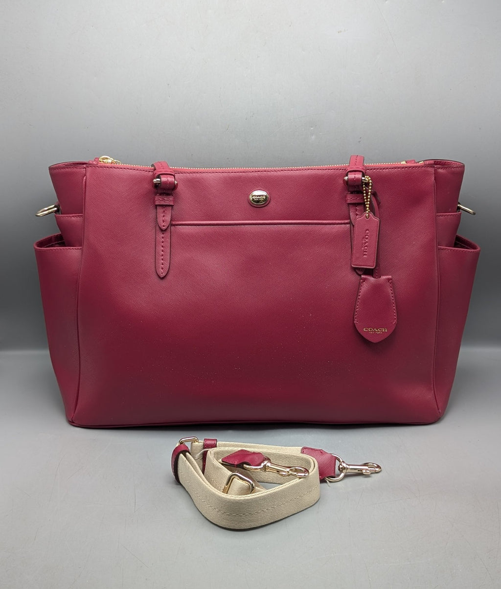 Authentic Coach Berry Crossgrain Leather Peyton Multifunction Diaper Bag