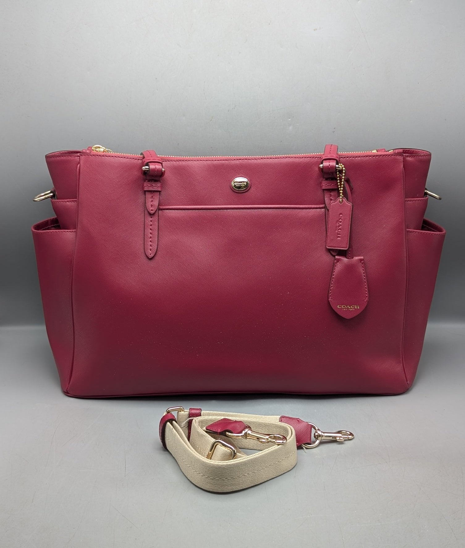Authentic Coach Berry Crossgrain Leather Peyton Multifunction Diaper Bag