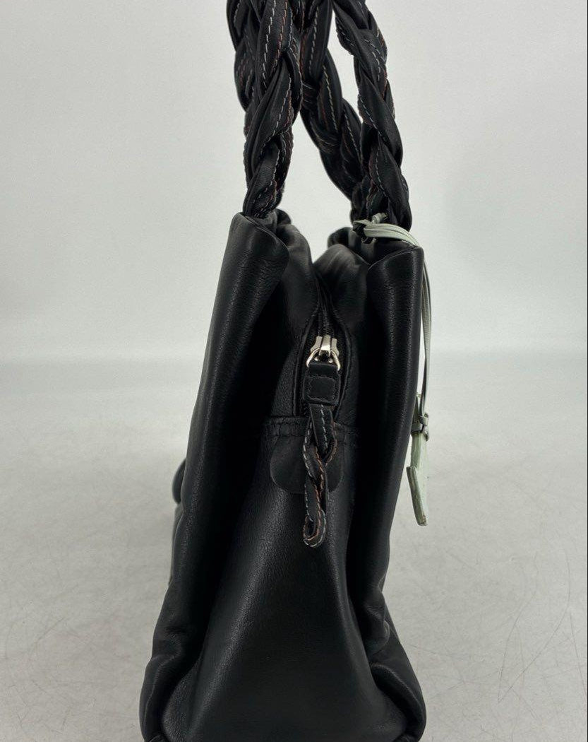 Radley London Black Leather Braided-Handle Shoulder Bag with Scottie Dog Charm