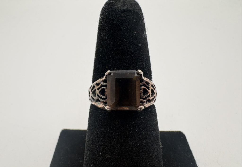 Sterling Signed NV Smoky Quartz Ring Size 6.75