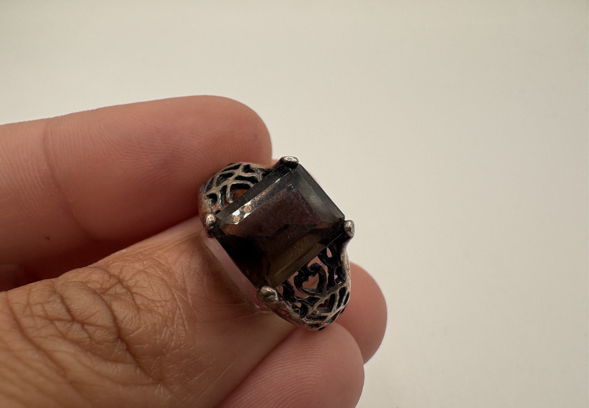 Sterling Signed NV Smoky Quartz Ring Size 6.75
