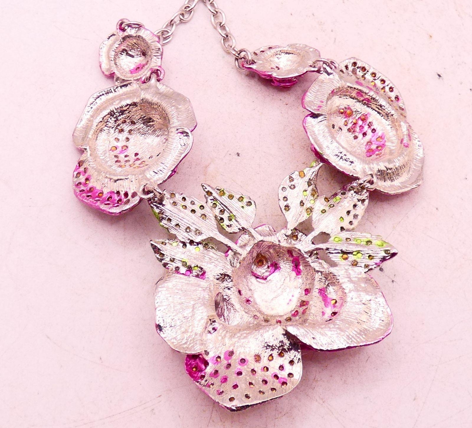 Pink Rose Cluster Rhinestone Statement Necklace