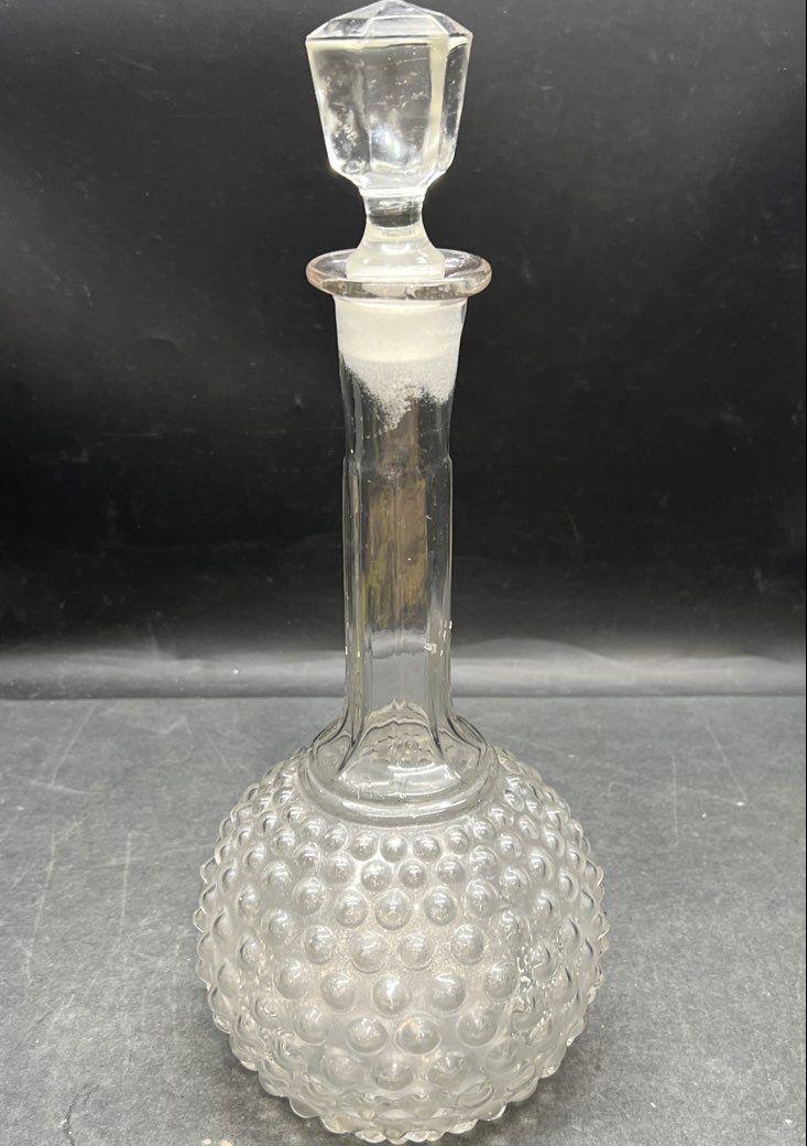 Hocking Style Glass Hobnail Crystal Tall Wine Decanter With Stopper