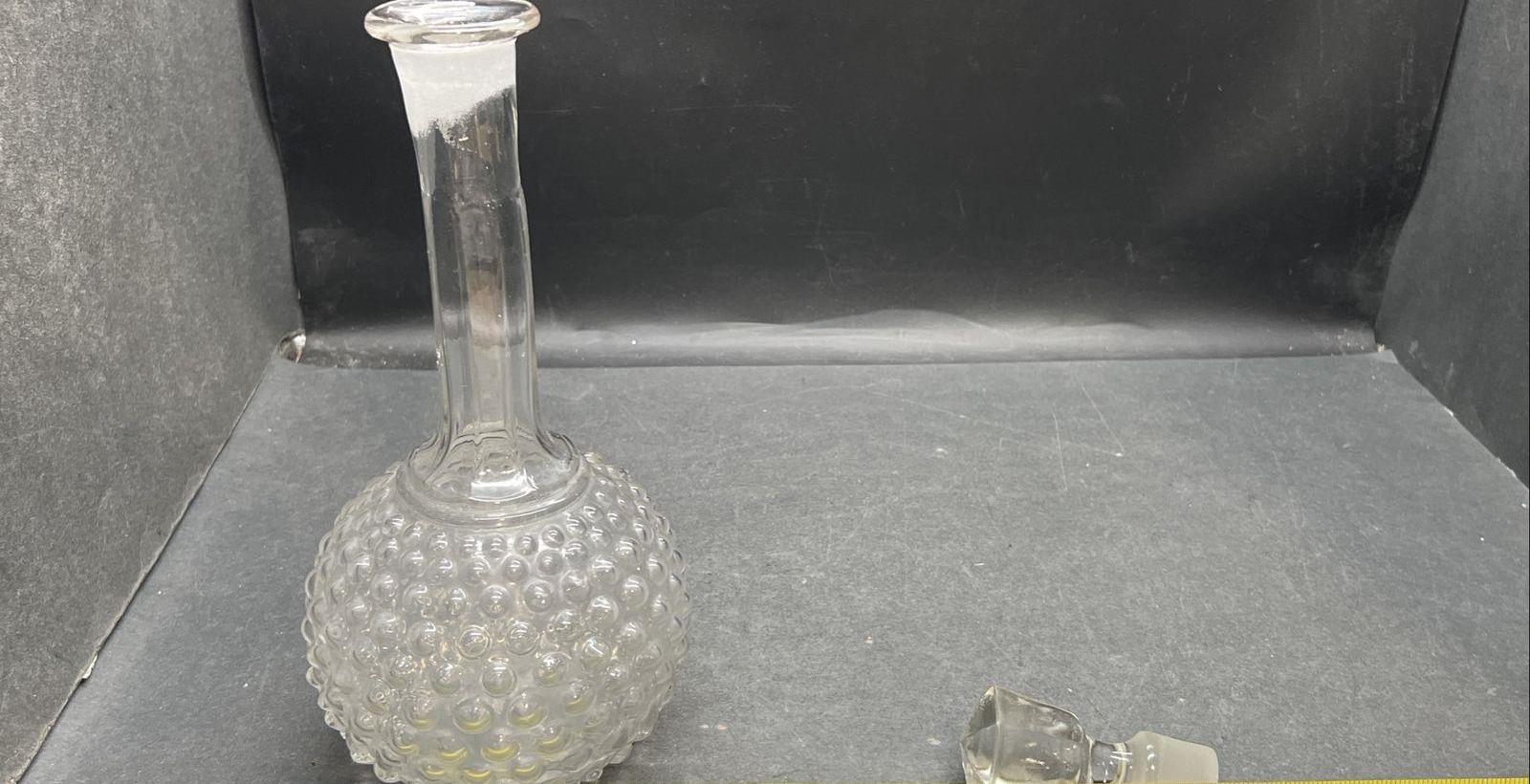 Hocking Style Glass Hobnail Crystal Tall Wine Decanter With Stopper