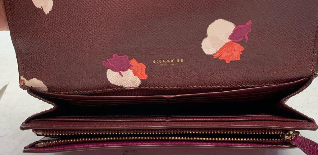 Coach Burgundy Floral Leather Wallet