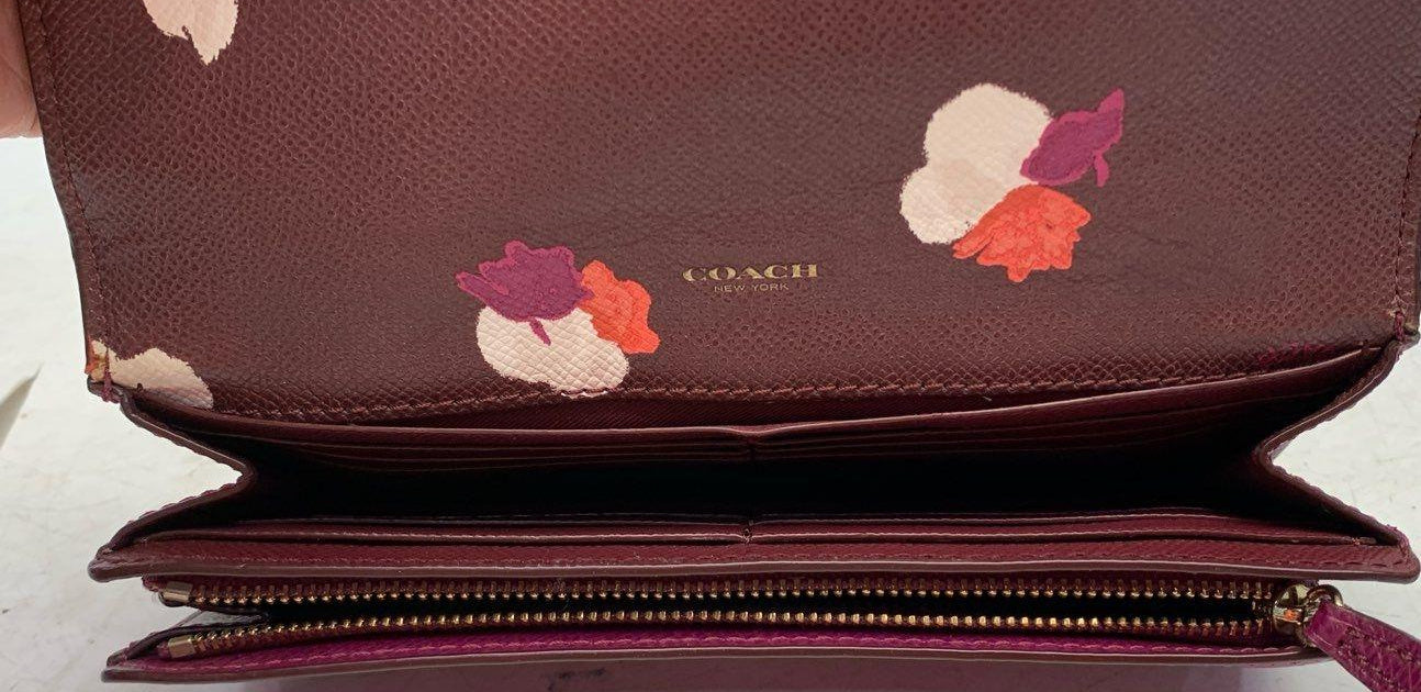 Coach Burgundy Floral Leather Wallet