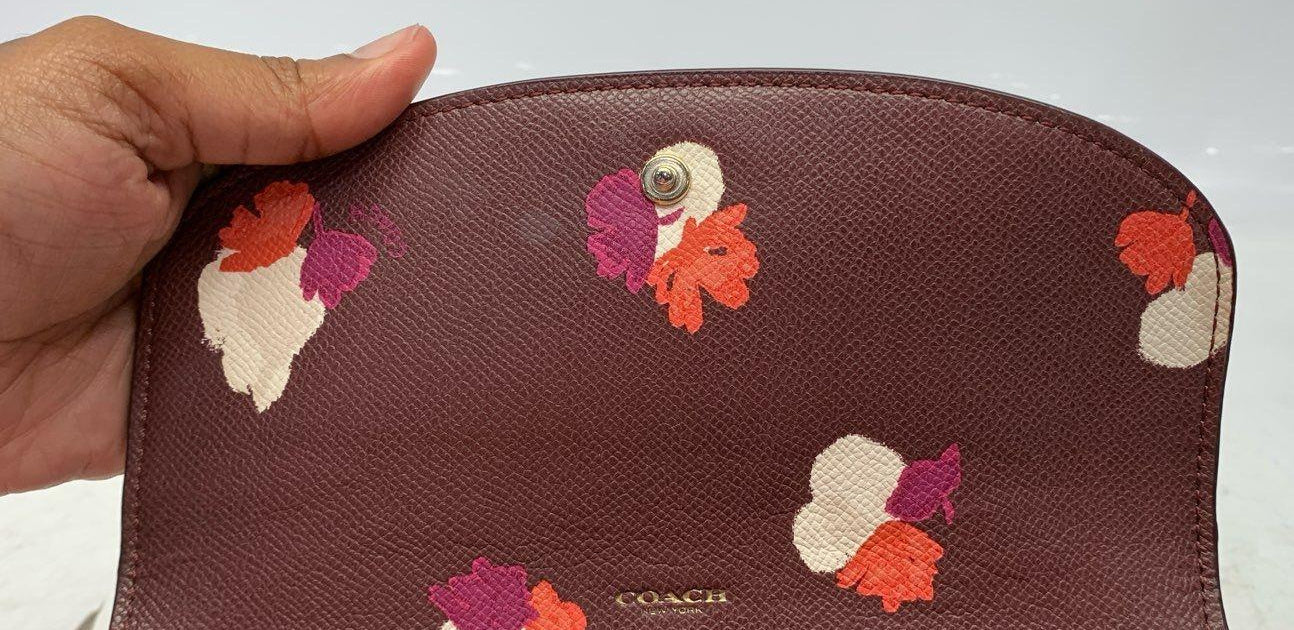 Coach Burgundy Floral Leather Wallet