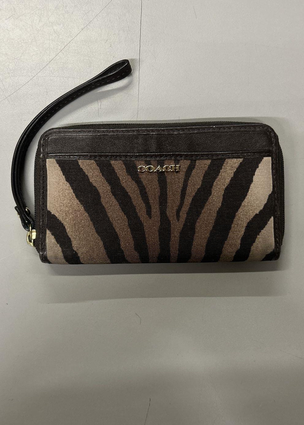 Coach Brown Zebra Print Zip-Around Wallet Wristlet