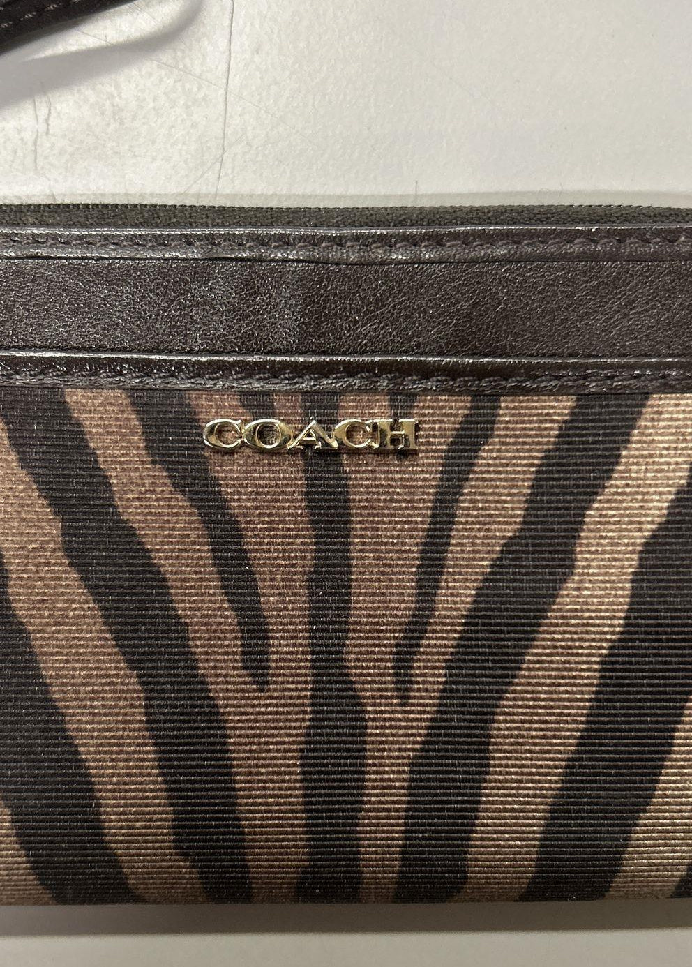Coach Brown Zebra Print Zip-Around Wallet Wristlet