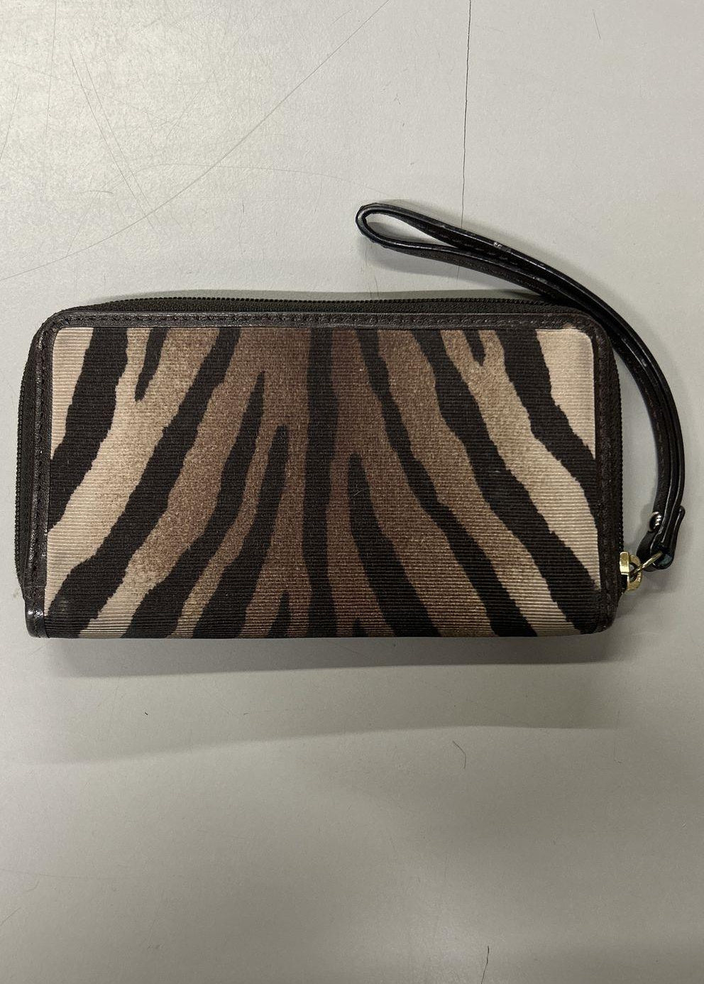 Coach Brown Zebra Print Zip-Around Wallet Wristlet