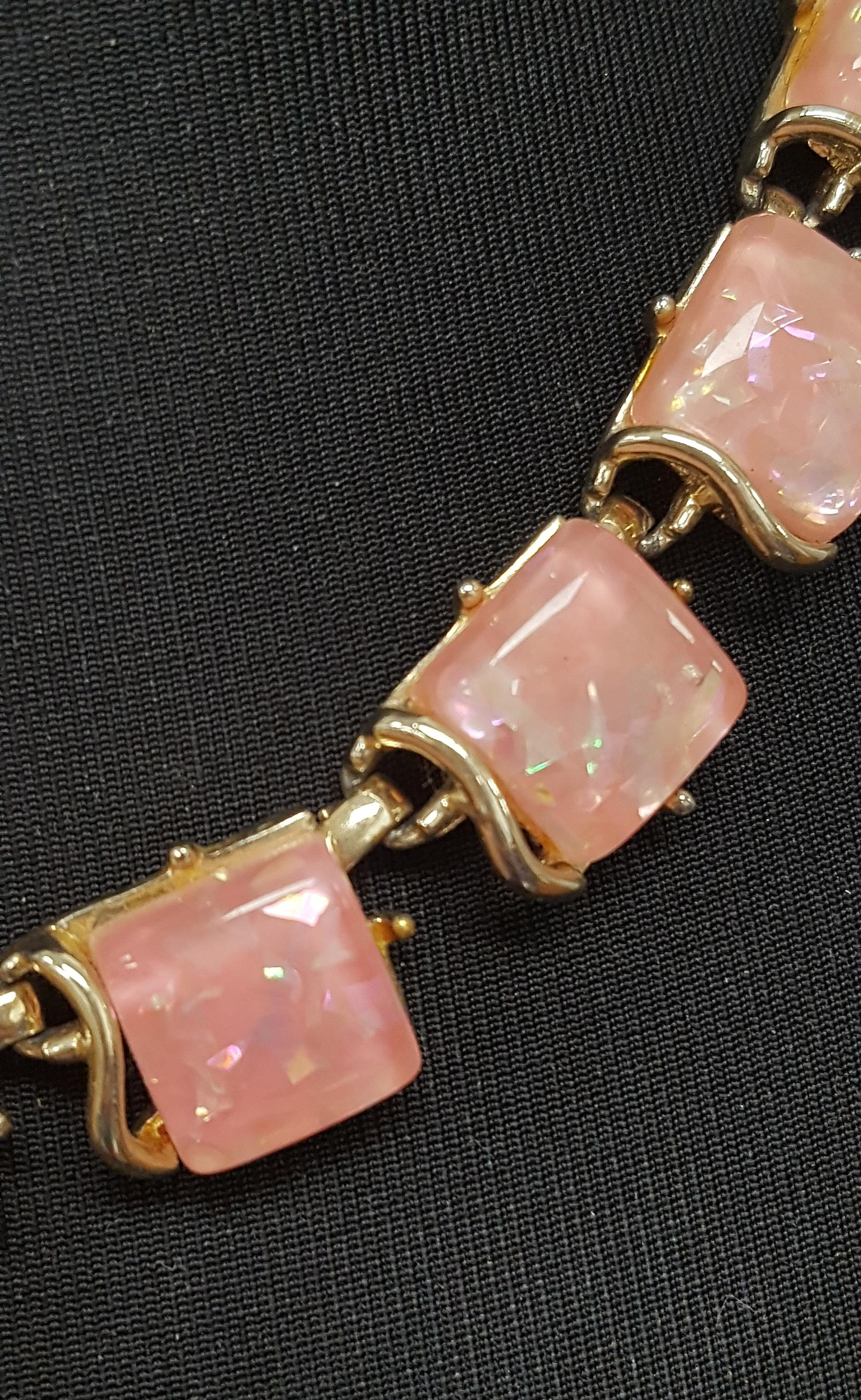 Vintage Coro Pink Confetti Lucite Necklace 17 Inches