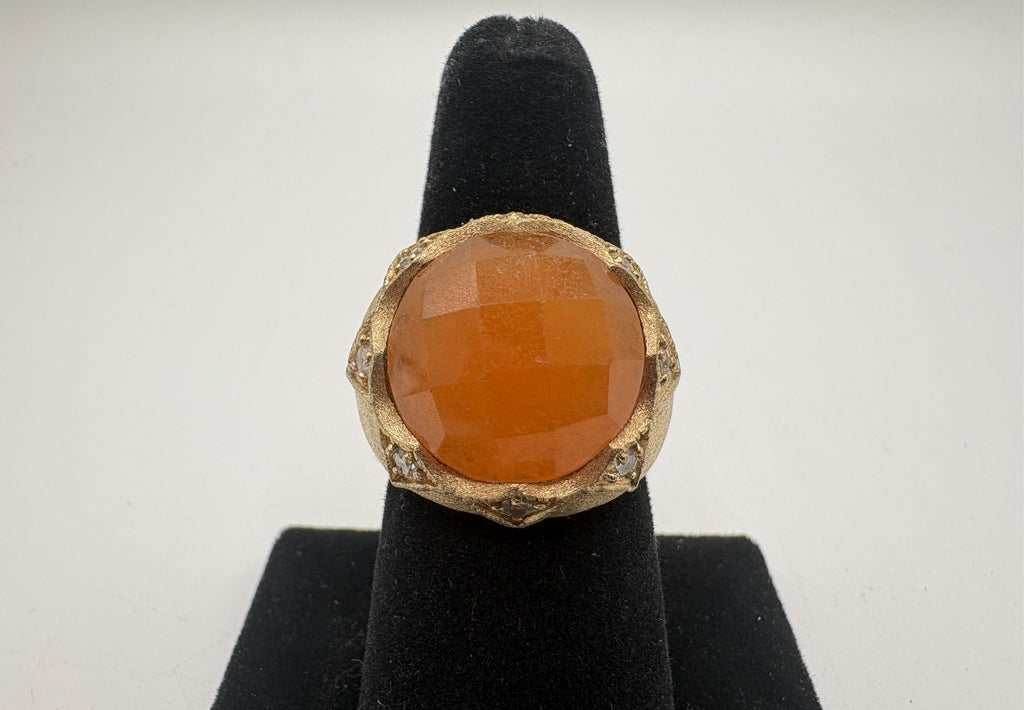 Rivka Friedman China Gold Clad Stone & CZ Statement Ring Size 7.5