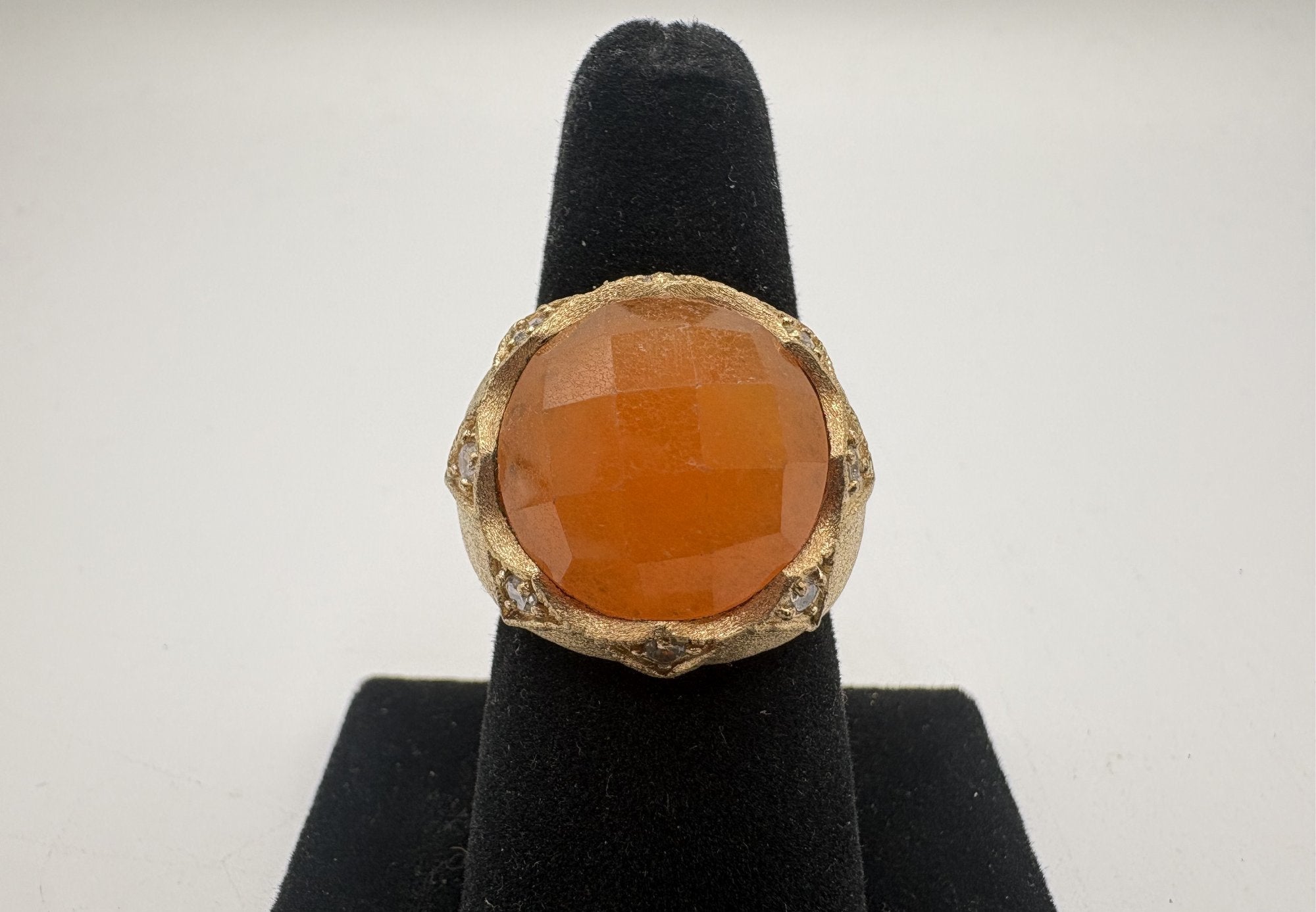 Rivka Friedman China Gold Clad Stone & CZ Statement Ring Size 7.5