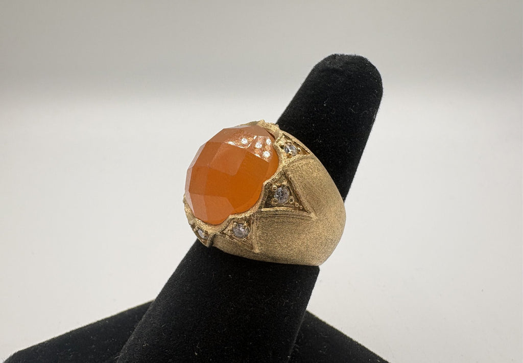 Rivka Friedman China Gold Clad Stone & CZ Statement Ring Size 7.5