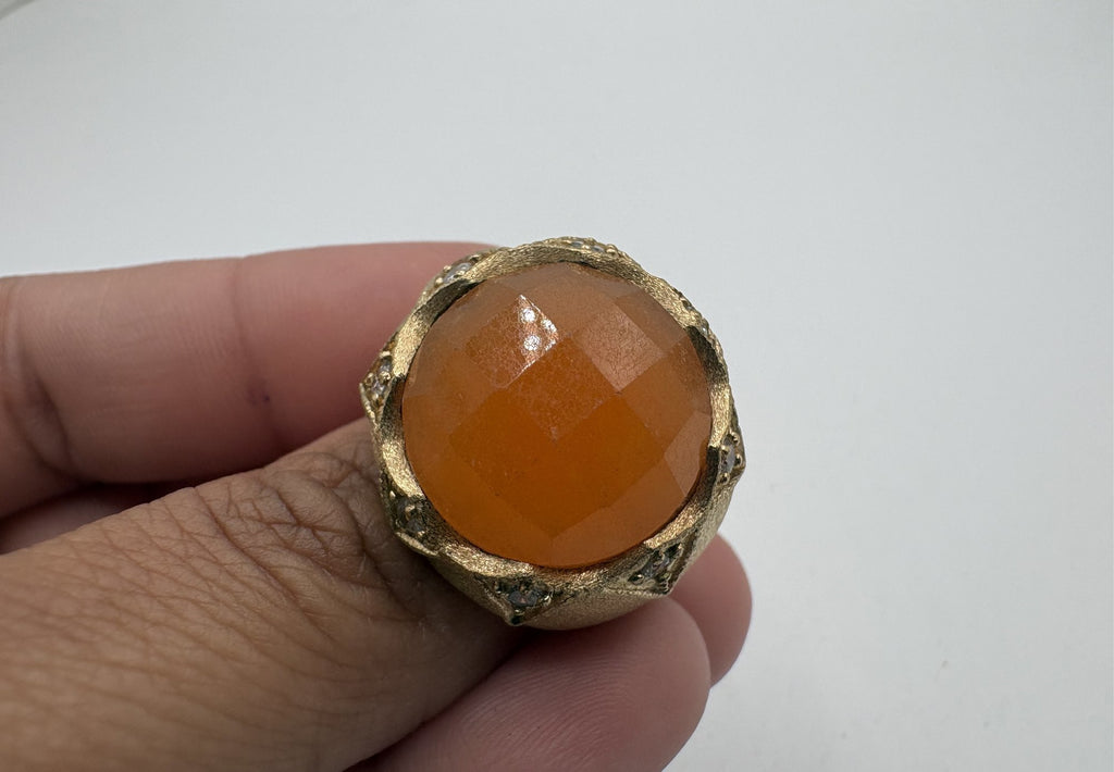 Rivka Friedman China Gold Clad Stone & CZ Statement Ring Size 7.5