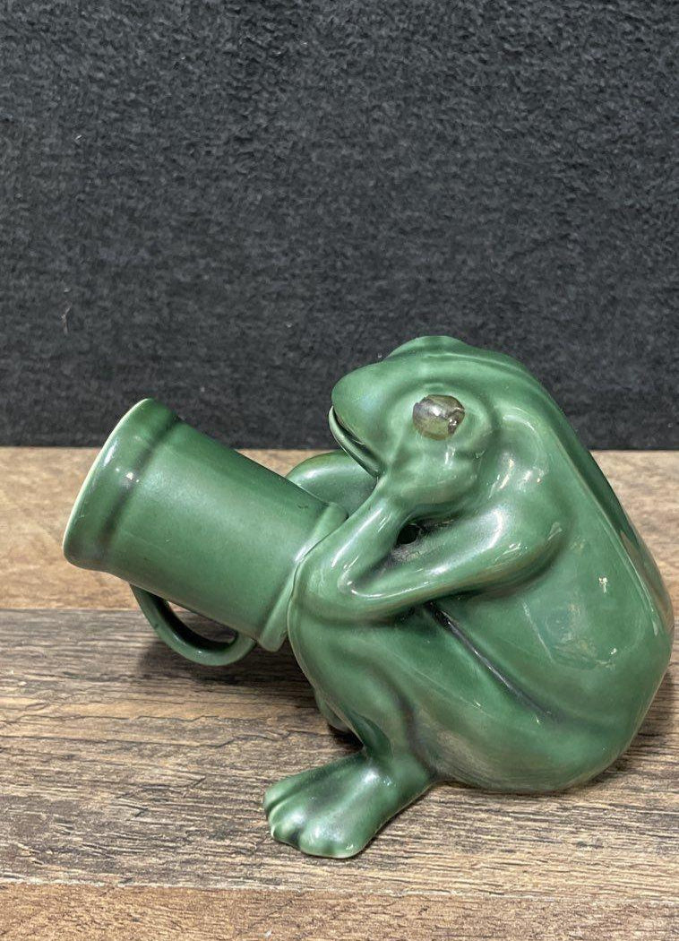 Scotty Green Ceramic Frog Figurine and Shot Mug Set
