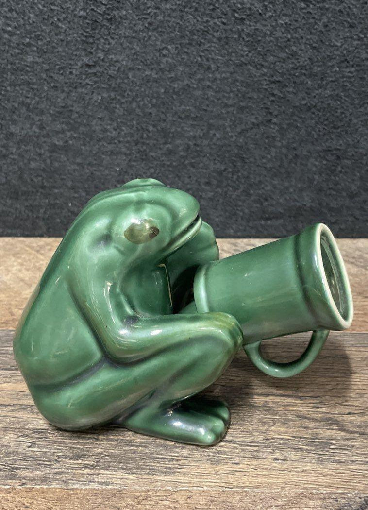 Scotty Green Ceramic Frog Figurine and Shot Mug Set