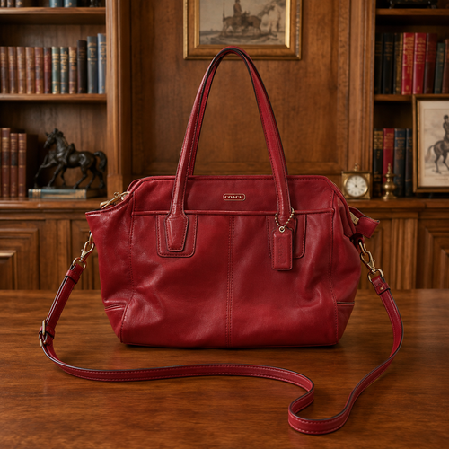 Coach Red Leather Stanton Carryall Satchel Crossbody Bag Gold Hardware