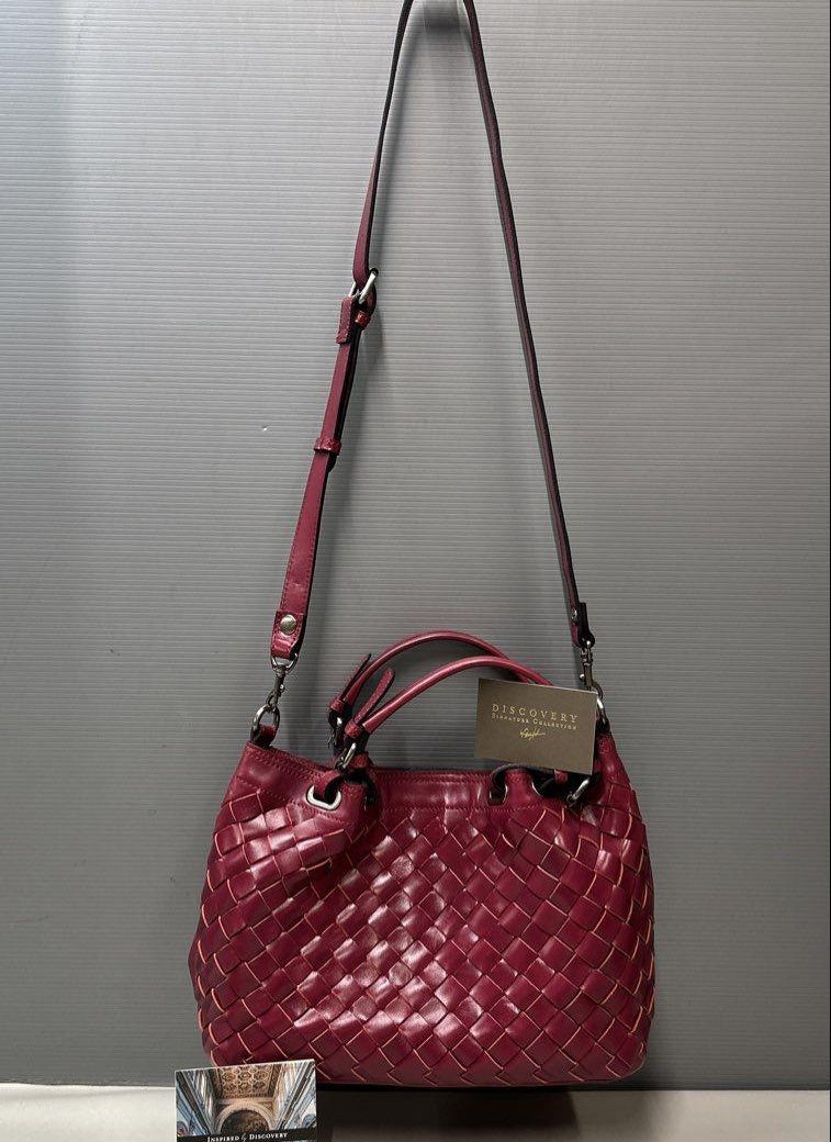 Patricia Nash Rometta Magenta Woven Leather Satchel with COA