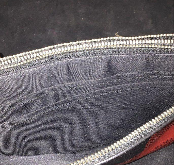 Coach Signature Red & Black Buffalo Check Double-Zip Wristlet Wallet