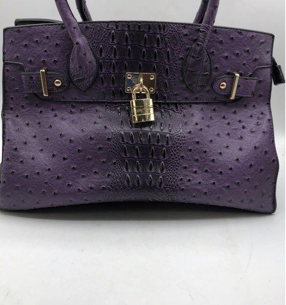 Purple Structured Satchel Handbag with Gold-Tone Lock