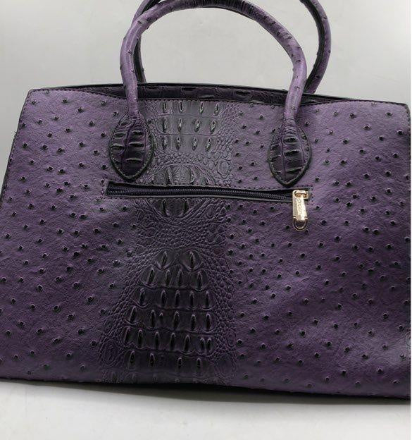 Purple Structured Satchel Handbag with Gold-Tone Lock