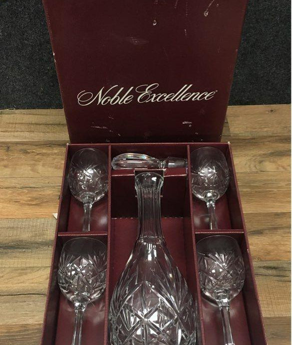 Noble Excellence Duke 5 Piece Cordial Set Decanter 4 Glasses Crystal Vintage