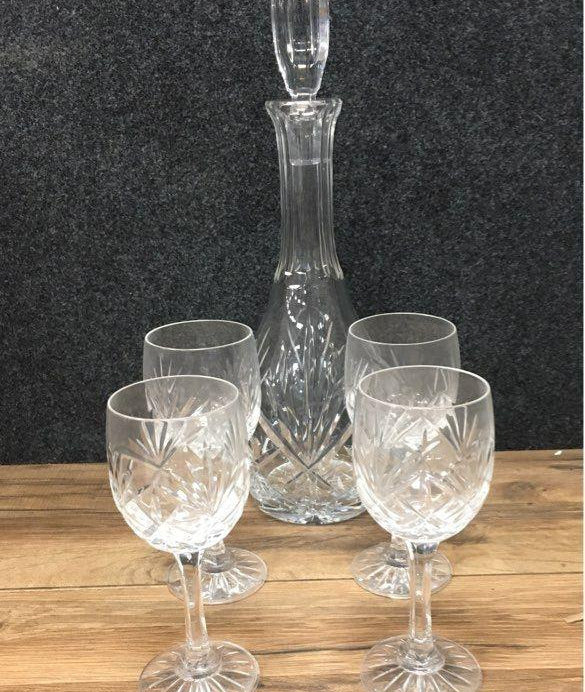 Noble Excellence Duke 5 Piece Cordial Set Decanter 4 Glasses Crystal Vintage